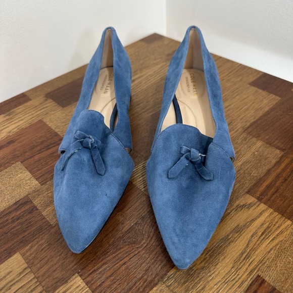 Cole Haan Womens Viola Skimmer Shoe 8 Blue Suede Point Toe Heel Loafer Flat - Picture 3 of 10